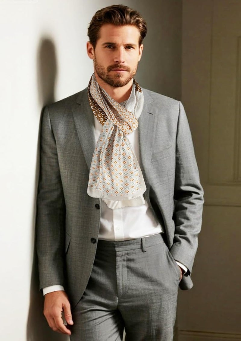 GERINLY Silk Feel Long Scarf for Men, Lightweight Business Dress Shawl Wraps Gentlemen, European Style Suit Scarves - Image 2